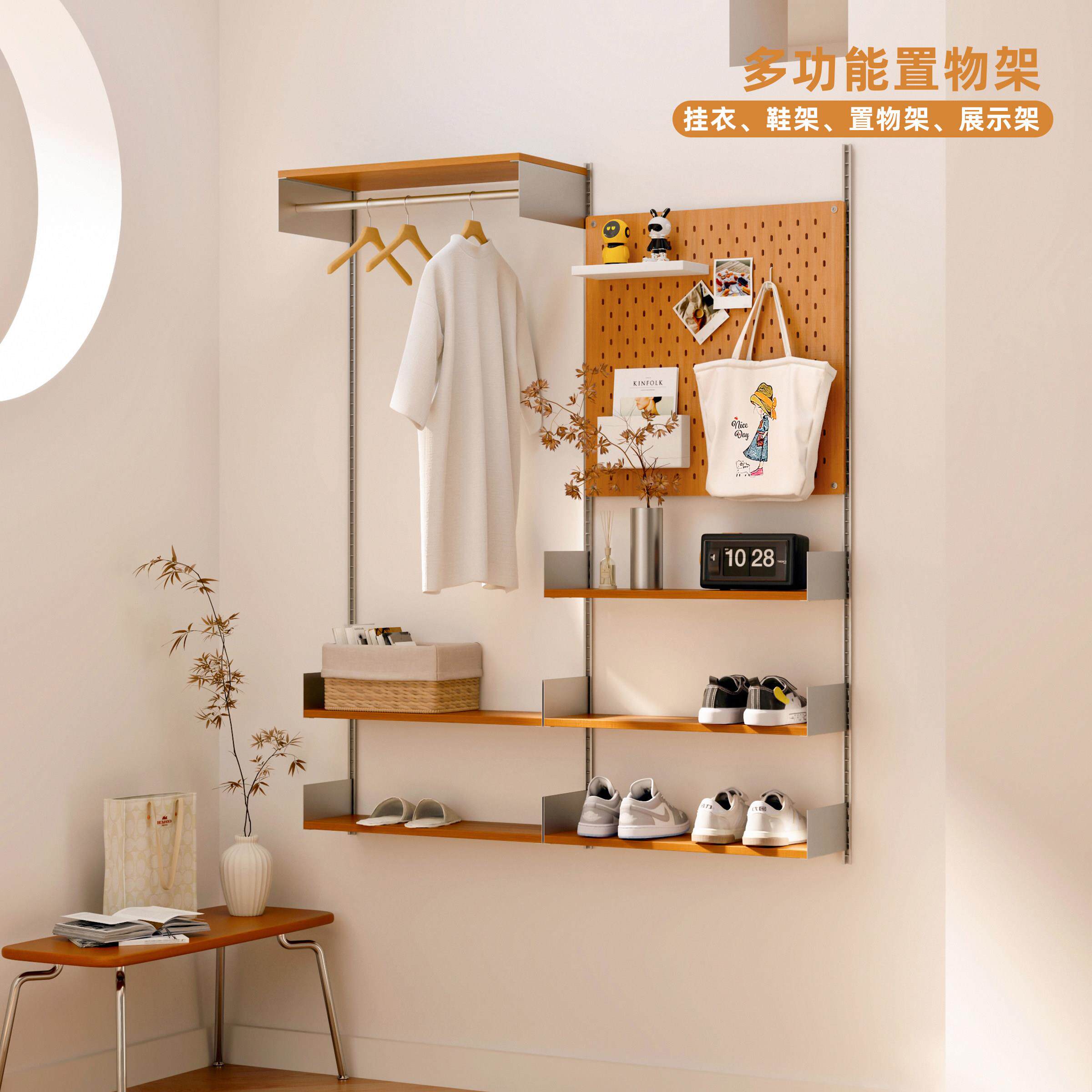生活志中古墙上置物架壁挂式鞋架铁艺隔板衣帽架挂墙多层板收纳架