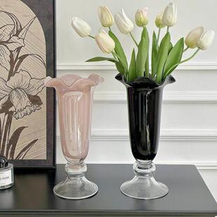 新品法式覆古高脚铃兰防风灯花瓶中古琉璃高颜值艺术玻璃花瓶装饰