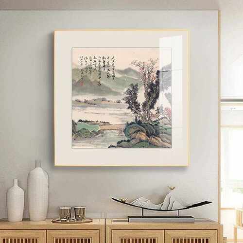 新中式山水玄关装饰画风景客厅挂画沙发背景墙画走廊过道入户壁画