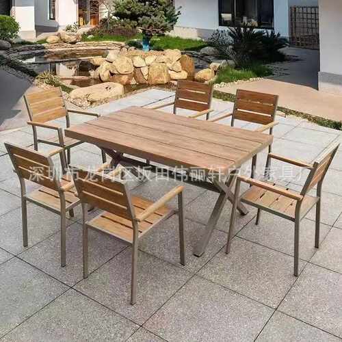户外塑木桌椅庭院花园防腐防水防晒桌椅组合咖啡厅酒店休闲餐桌椅