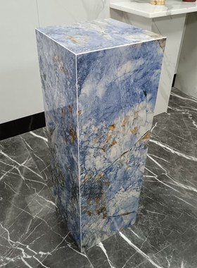 大理石花架摆件酒店别墅客厅玄关落地装饰蓝色石材摆件底座增高台