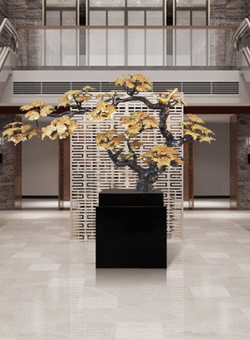 大型铁艺迎客松摆件酒店大厅样板房玄关过道桌面装饰金属松树雕塑