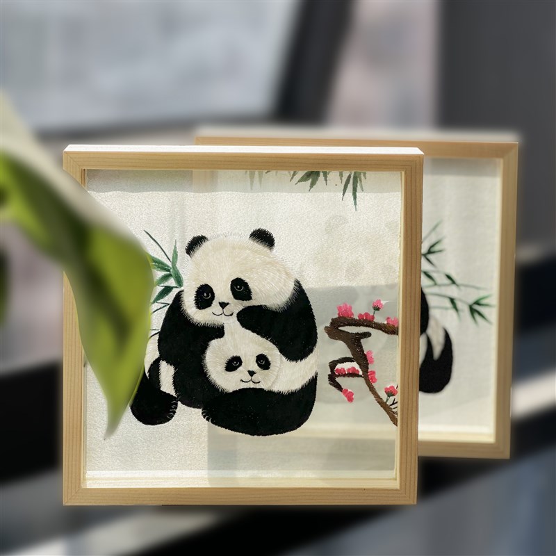 蜀绣双面手工刺绣原木商务会议外事交流中国风特色礼物送老外礼物