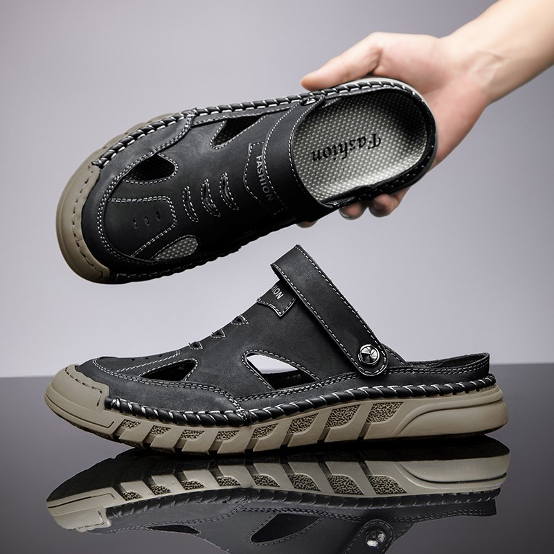 男士凉鞋夏季外穿防滑耐磨开车运动年轻人包头拖鞋男士洞洞沙滩鞋