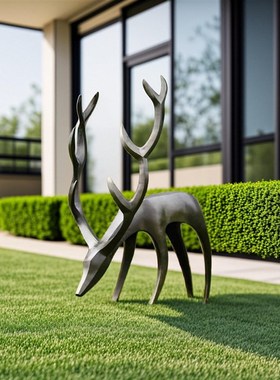 玻璃钢鹿雕塑别墅庭院小区客厅售楼部装饰抽象艺术鹿摆件定制美陈