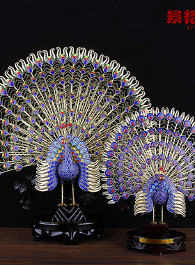 景泰蓝摆件孔雀开屏结婚婚庆客厅办公室装饰手工艺品商务会议礼物