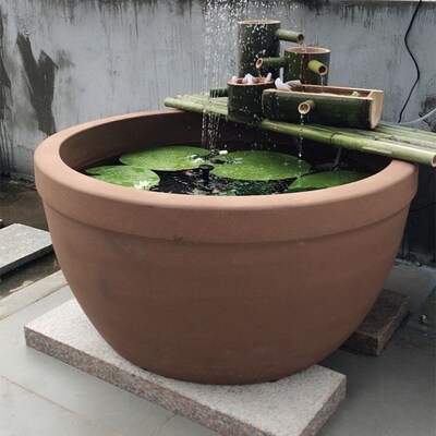 无釉土陶缸鱼缸老式水缸养鱼陶缸无釉粗陶缸水缸古法生态陶瓷鱼缸