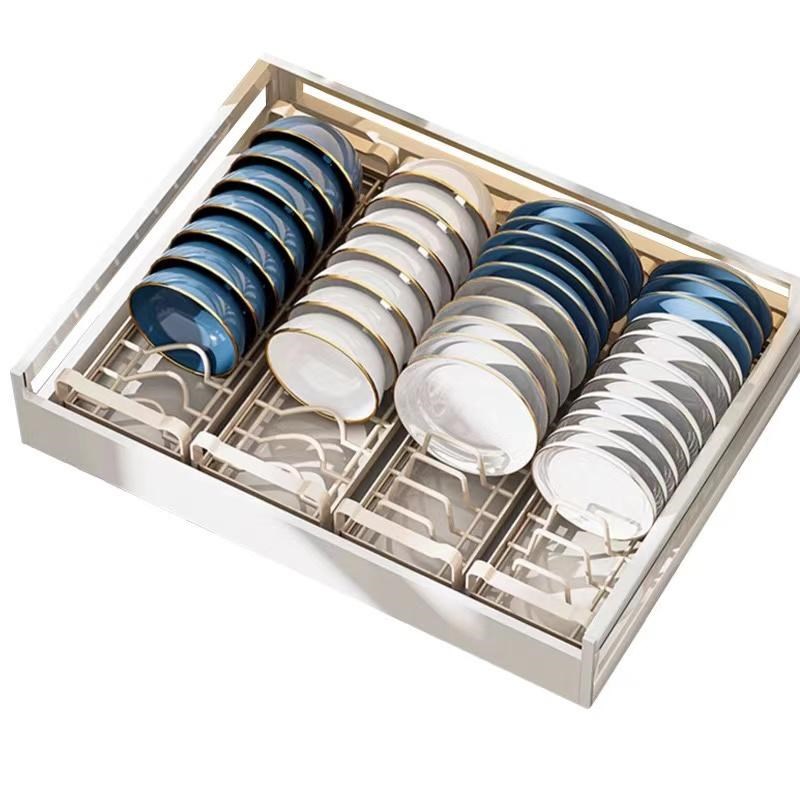 厨房抽拉碗碟收纳架橱柜伸缩碗盘拉篮抽屉式碗架放盘子沥水置物架