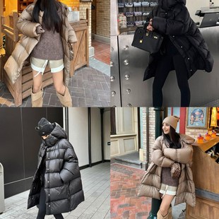 丸丸Maru 云朵感受~超轻90白鹅绒保暖连帽中长款羽绒服女面包服