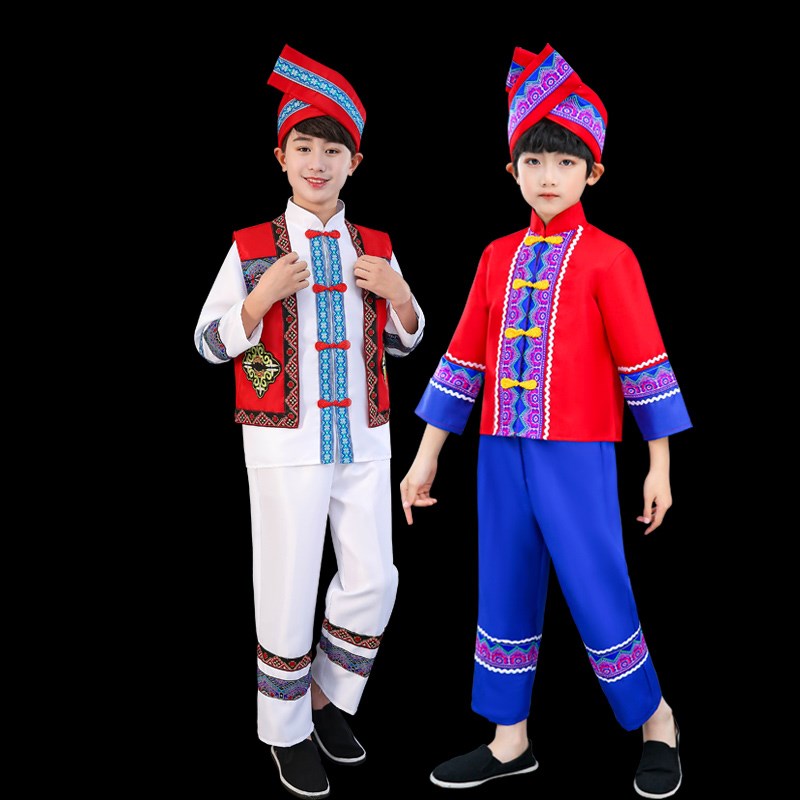 新款儿童广西三月三壮族服装男童少数民族瑶族彝族苗族表演舞蹈服