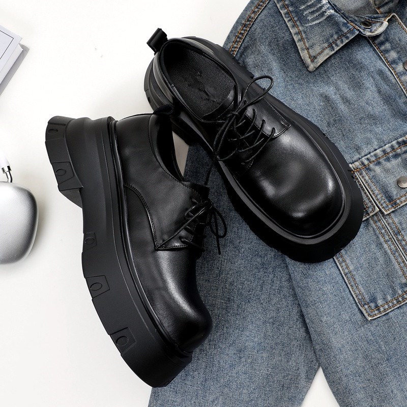 小众设计英伦发型师德比鞋美式休闲机能风厚底增高大头皮鞋男透气