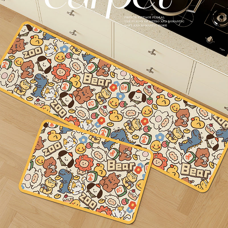 卡通可擦免洗厨房地垫吸水专用地毯防滑防油垫子免清洗防水脚垫子
