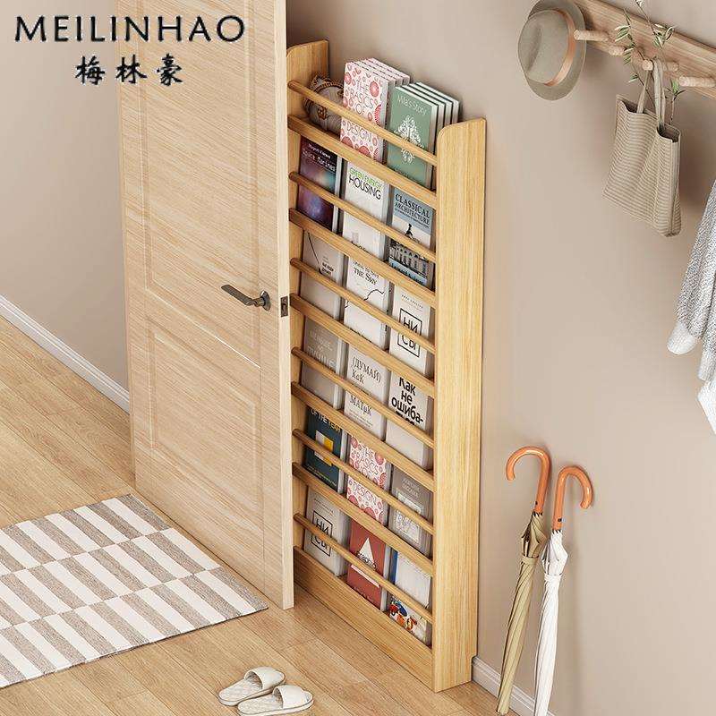 壁挂置物架实木儿童书柜上墙免打孔收纳柜子门后薄柜夹缝简易书架