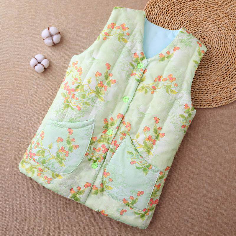 女士棉花手工棉花马甲 国风中式马夹 女碎花保暖棉坎肩冬季