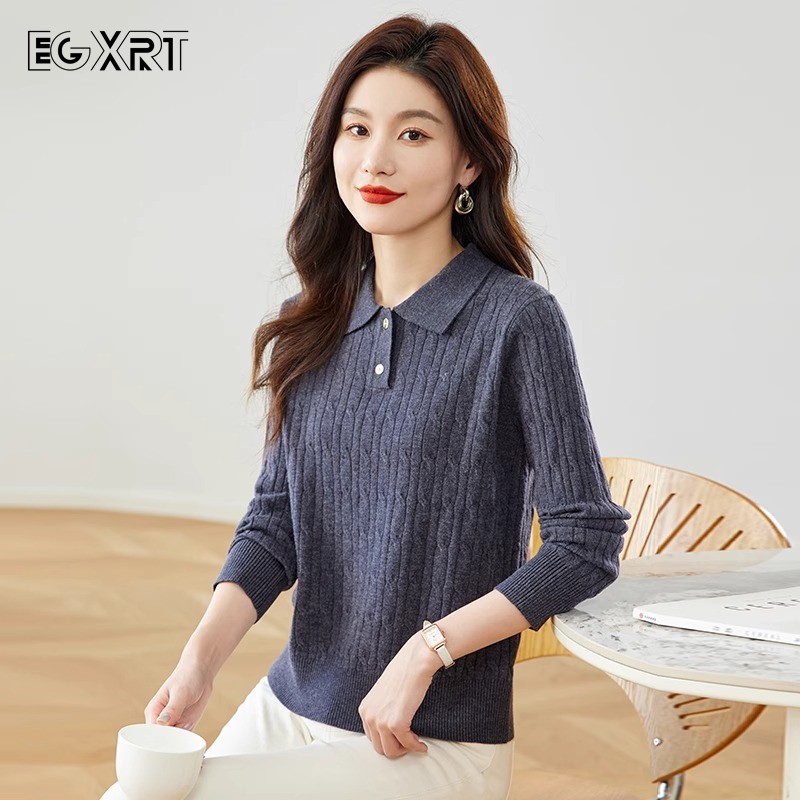 长袖t恤女polo领上衣2025年春秋新款爆款小众气质针织打底衫小衫