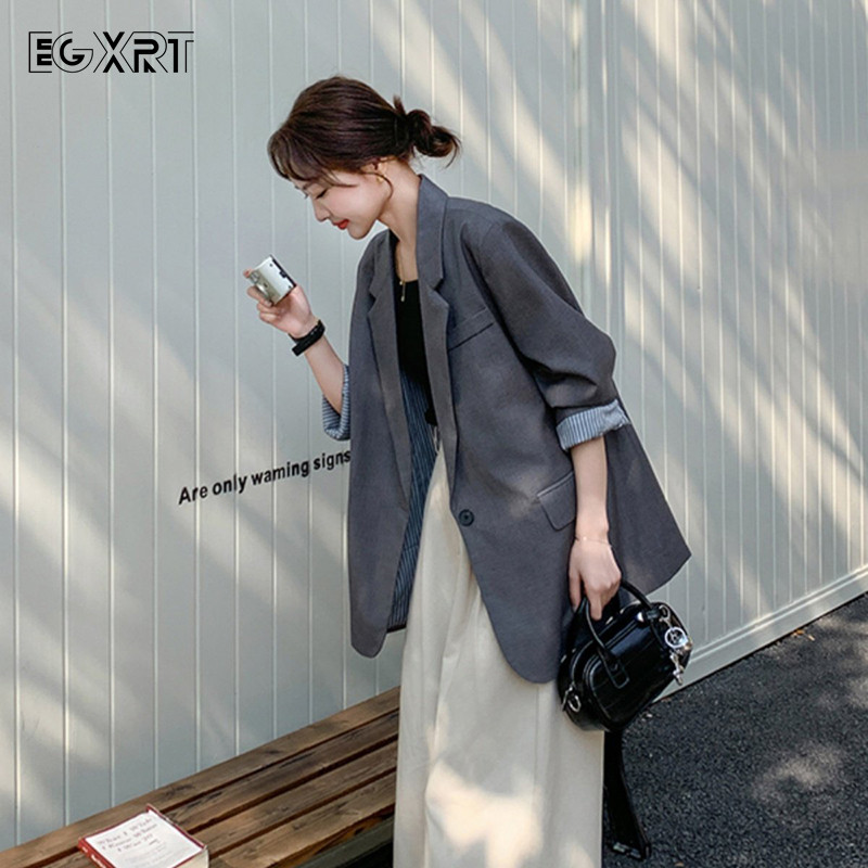 灰色韩版西装外套女高级感2026春秋季新款休闲百搭气质一粒扣西服