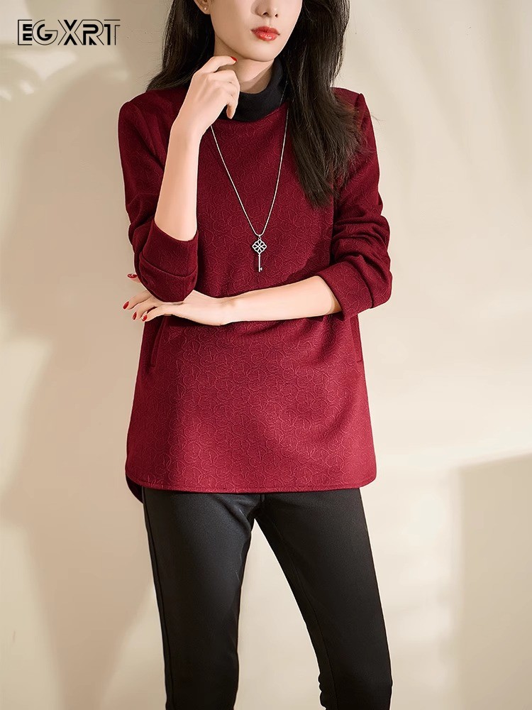 卫衣外套女秋冬加绒加厚保暖针织提花宽松休闲洋气减龄显瘦打底衫