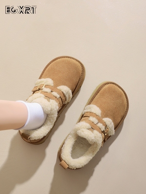 夹棉勃肯鞋女2025年秋冬新款棉鞋加绒加厚厚底雪地靴毛毛鞋乐福鞋