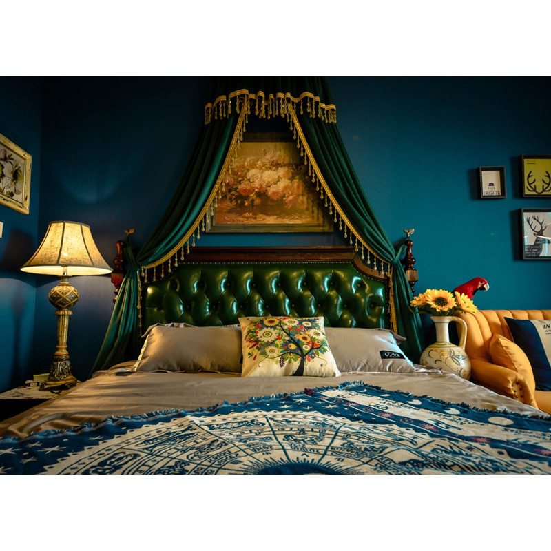 美式宫廷床幔装饰床头帘儿童欧式韩式可加蚊帐成人铁艺架窗帘床旗