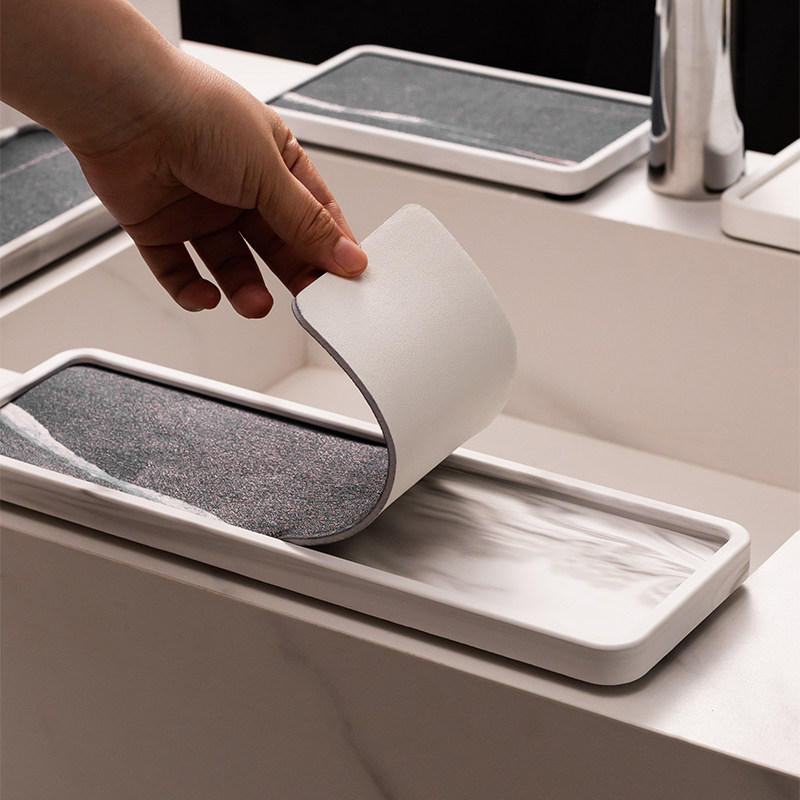 吸水硅藻泥电动牙刷牙膏架牙杯垫硅藻土软垫洗漱台面收纳置物托盘