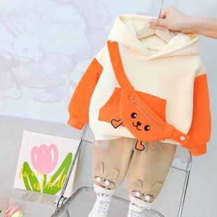 女宝宝加绒套装0一1-2岁婴儿冬装3小女孩4冬季洋气卫衣女童秋冬装