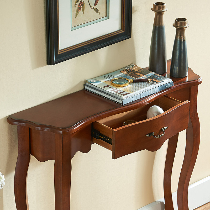 美式实木半圆玄关桌欧式玄关台走廊靠墙装饰玄关柜简约门厅隔断柜