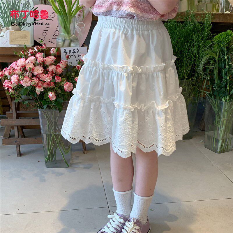 童装女童半身裙儿童短裙白色防走光夏季2024新款宝宝蕾丝蛋糕裙子