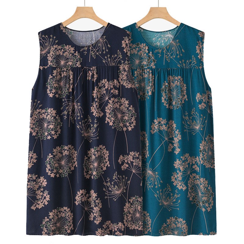 妈妈夏季棉绸无袖睡裙女士睡衣中老年人宽松家居服奶奶薄款连衣裙