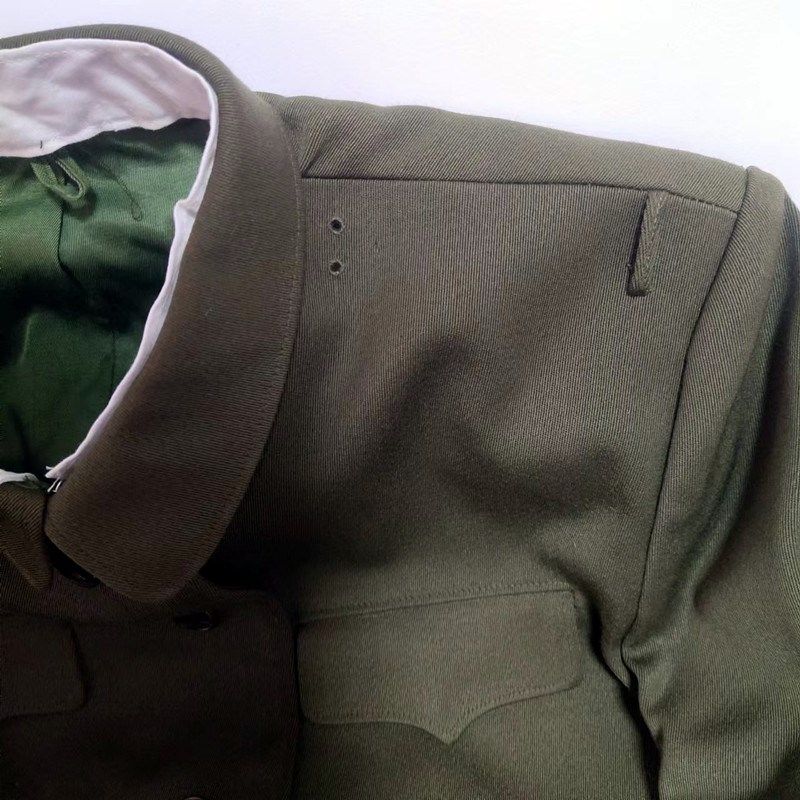 90年代马裤呢中山装中老年爸爸带肩眼肩袢中山服毛料55马裤呢套装