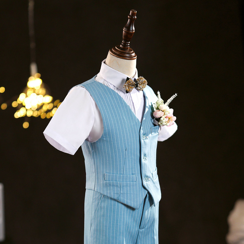 男童礼服套装高端夏短袖舞台表演服生日礼服男孩主持人钢琴演出服