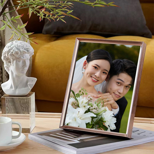 简约相框摆台高级感定制铝合金婚纱照打印洗照片定制水晶窄边桌摆