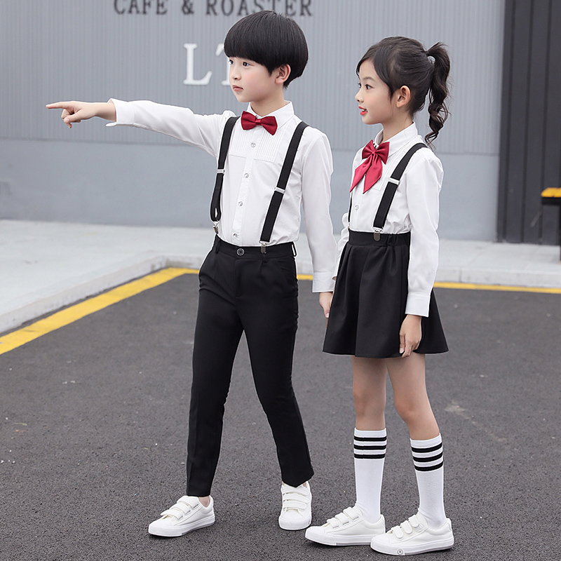 儿童大合唱演出服装男童女童礼服小学生背带裤幼儿园园服表演套装