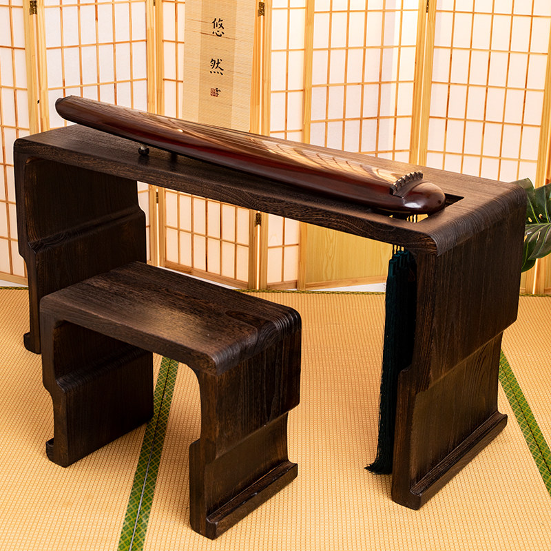 1.38米老桐木共鸣古琴桌凳 榫卯整体茶桌 禅意国学桌