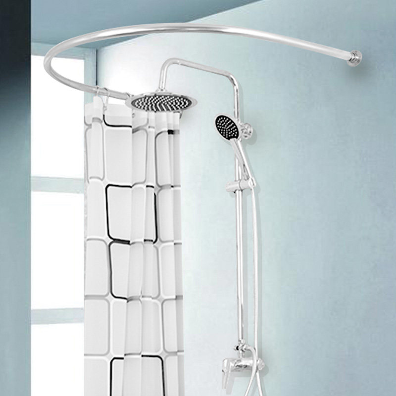 订做浴室套装弧形浴帘杆304不锈钢U形浴帘杆+浴帘+浴帘环+开孔器