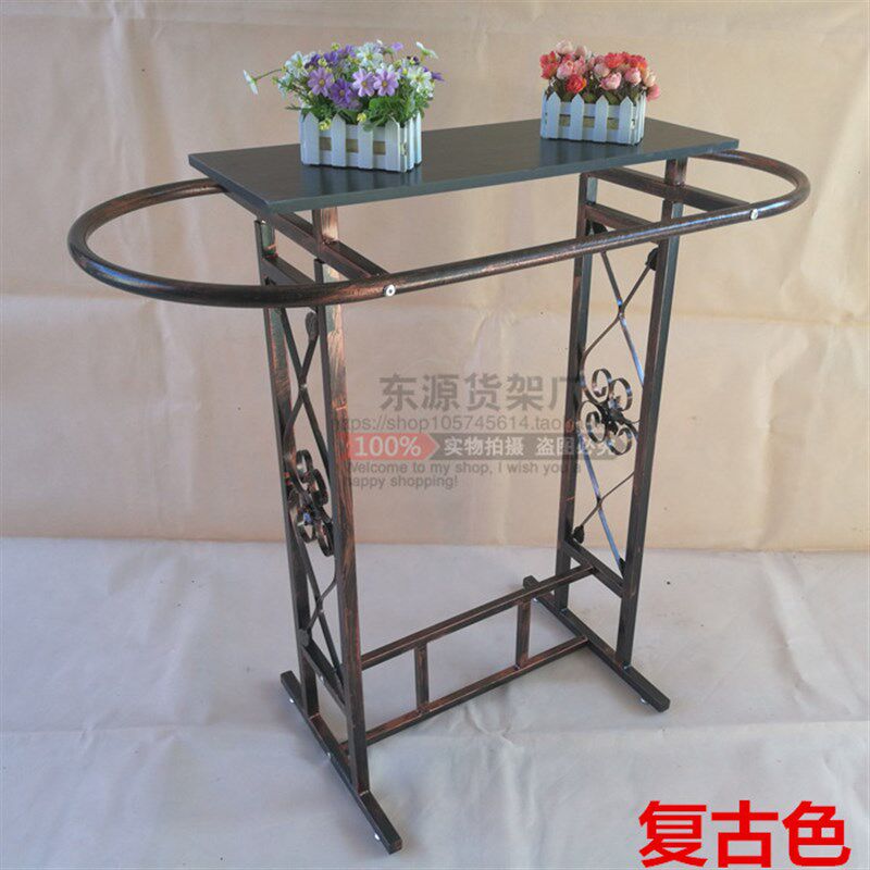 复古铁艺童装店展示架椭圆形落地式中岛架伸缩架男女装挂衣服架子