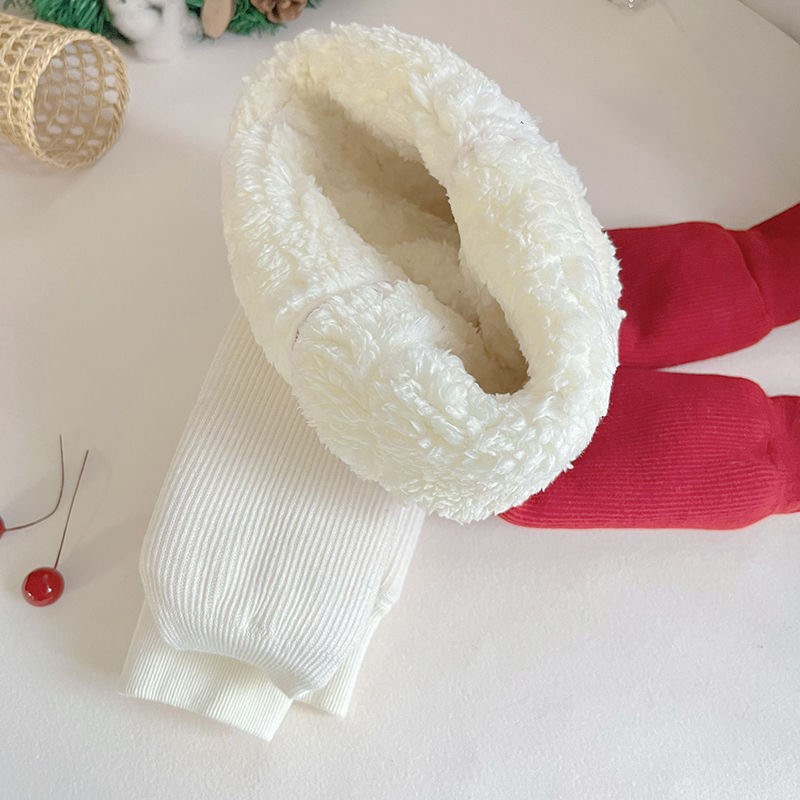 宝宝周岁生日羊羔绒特厚连裤袜新年秋冬红色婴儿打底裤中小童连体