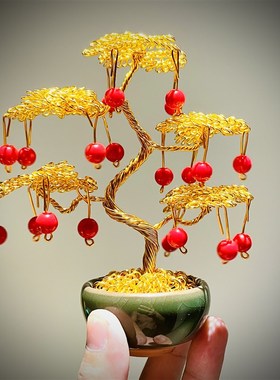 纯手工艺编制迷你发财树创意造型车载装饰摆件摇钱树桌面客厅招财