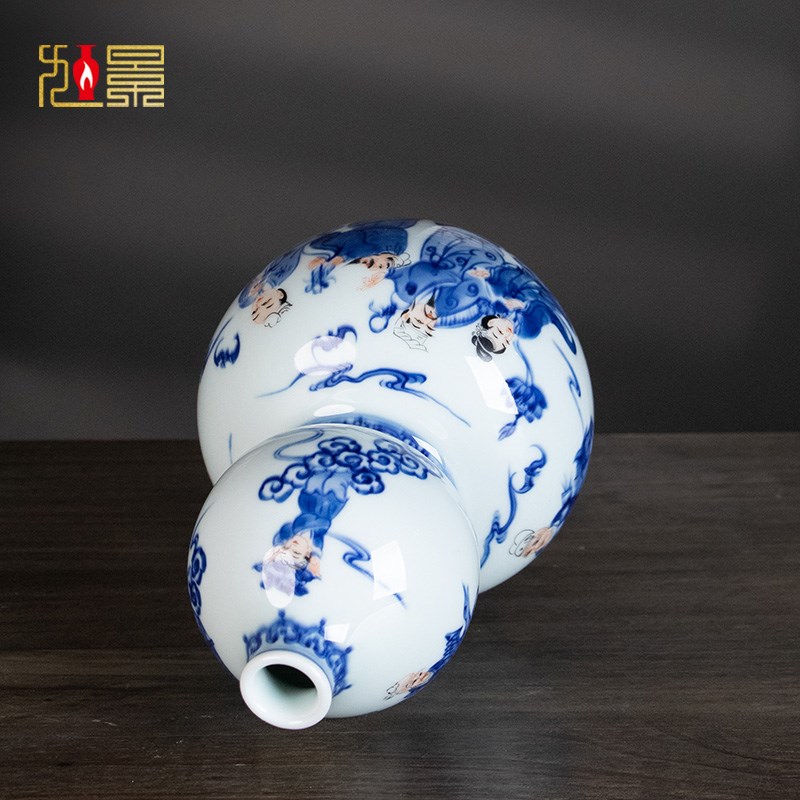 八仙过海手绘青花瓷景德镇陶瓷花瓶新中式客厅玄关办公室桌面摆件