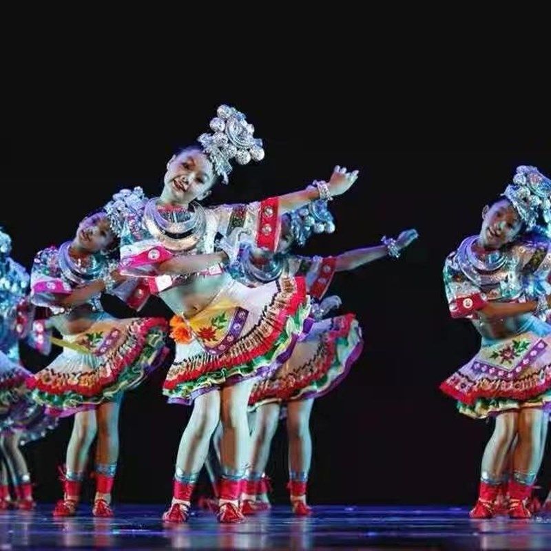 六一小荷风采苗妹妹儿童舞蹈演出服苗族少数民族舞台表演服装