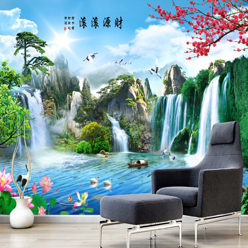 山水风景画自粘墙贴墙面装饰贴画纸电视背景墙贴纸3d立体墙纸自然