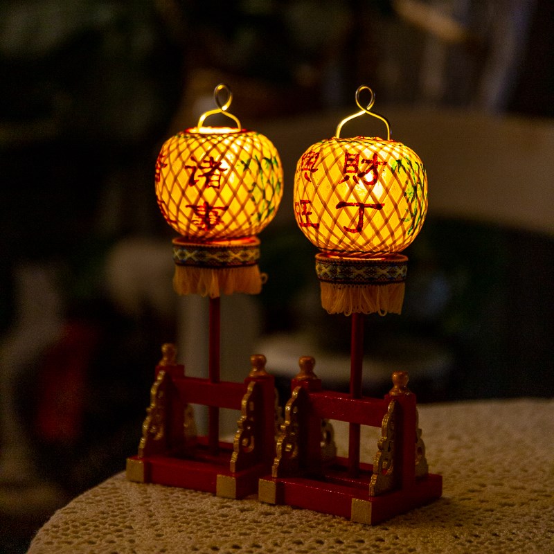 中国风灯笼古典灯笼迷你竹编潮汕高灯中式复古手工艺创意摆件佛品