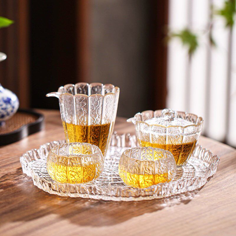 莲花玻璃品茗杯功夫茶具套装家用茶杯耐热个人主人杯盖碗泡茶壶