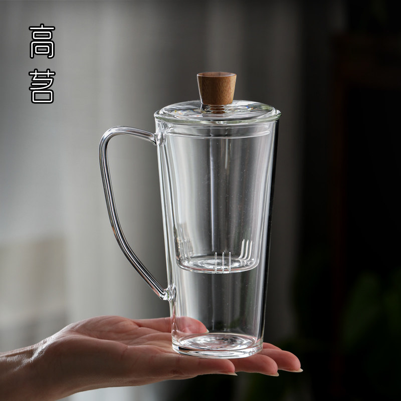 办公室绿茶杯带把茶水分离玻璃水杯耐热泡茶过滤杯高端女士喝茶杯
