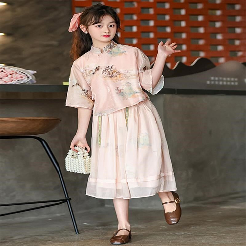 汉服女童夏装2024新款儿童新中式套装小女孩国风唐装夏季大童古装