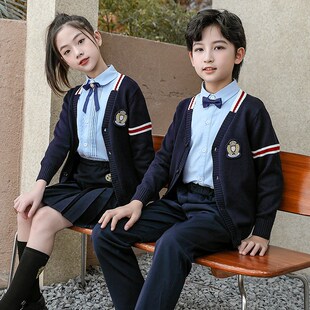 中小学生校制服jk蓝白衬衫毛衣英伦风朗诵演出裙子毕业照三件套装