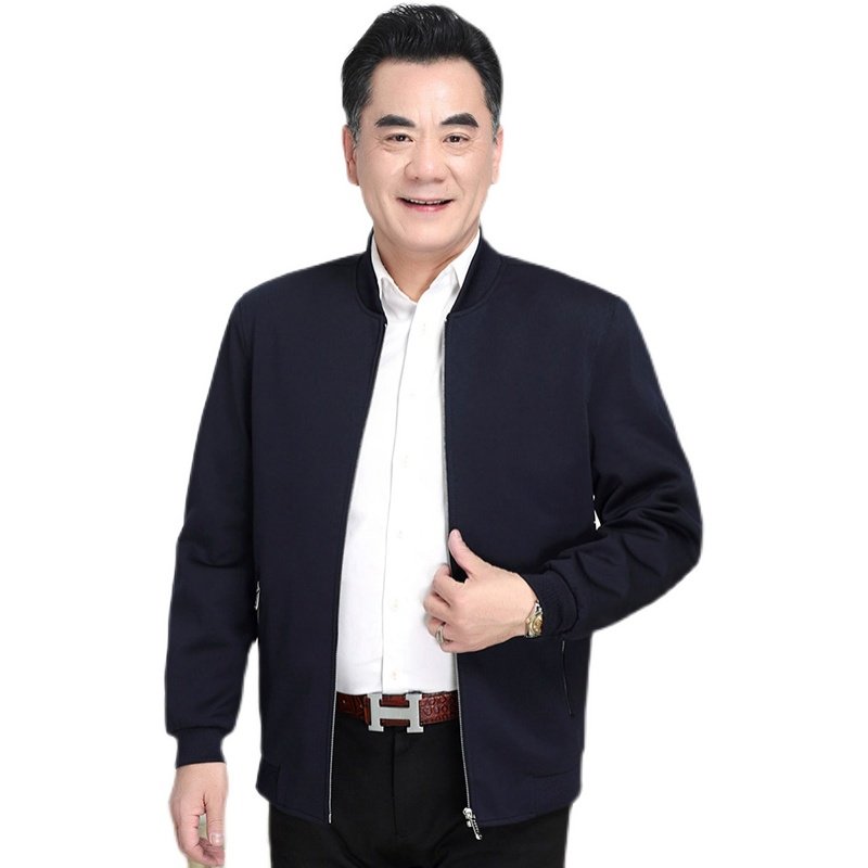 高端中老年男装休闲夹克男本命年酒红色上衣中年爸爸枣红茄克外套