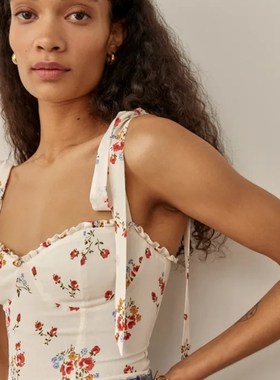 reformatio* 夏季甜美复古花边显瘦蝴蝶结系带碎花背心女吊带上衣