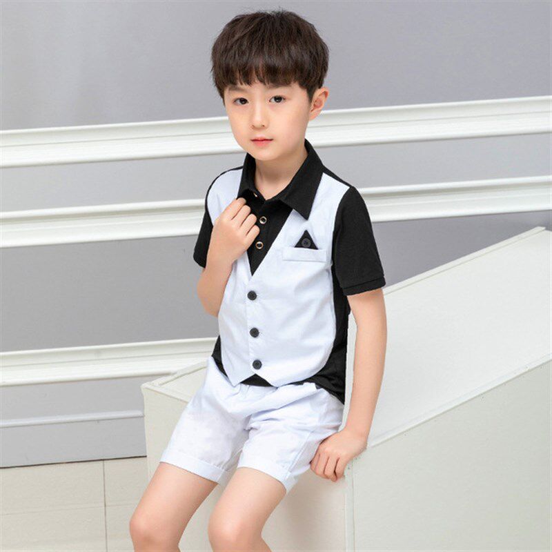 男童小西装套装短袖春夏主持走秀表演小男孩休闲花童礼服儿童西服