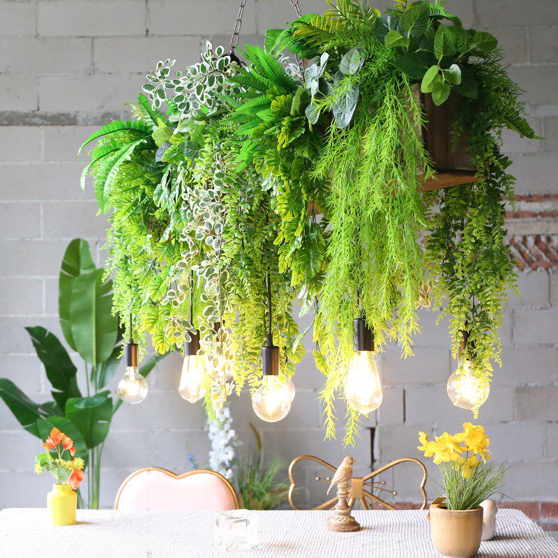 吧台吊灯创意植物装饰灯特色个性花园餐厅长桌灯工业风吊顶绿植灯