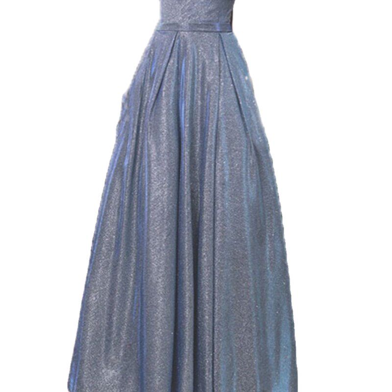 蓝色宴会晚礼服裙2024新款法式轻奢小众气质长款成人礼一字肩礼服